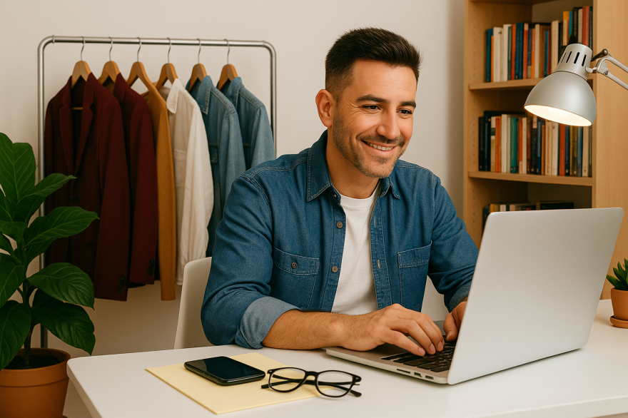 Confident man at virtual styling appointment