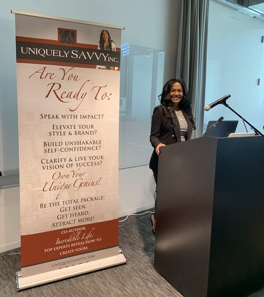 Kim Peterson speaking at Amazon Women in Leadership—authenticity, confidence, and career advancement keynote.