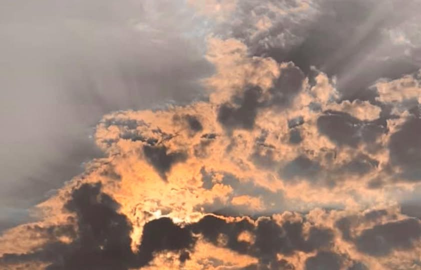 Morning sky with dog and heart-shaped clouds, a tribute to The Doctor of Love & Kindness.