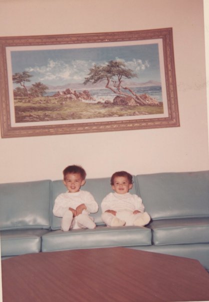 Mike -Tony  as babies on a couch
