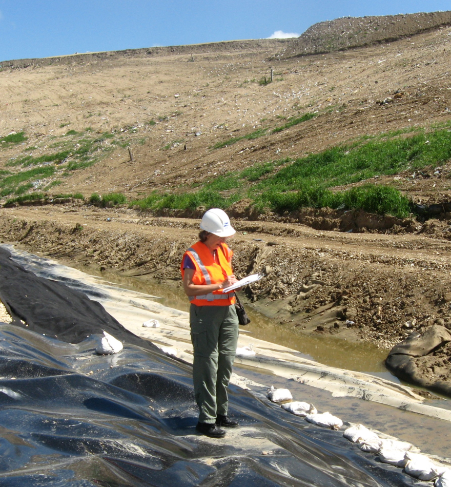 Barb Bickford, inspecting a landfill under construction