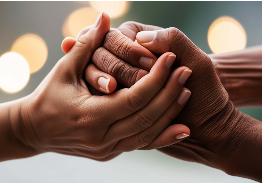 the clasped hands of two people the clasped hands of two people